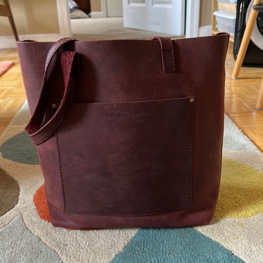Portland Leather Goods Large Tote and wallet cognac